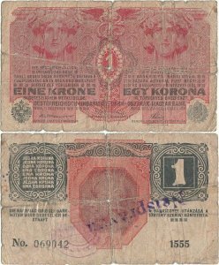 1916 (1 December), 1 krone (P-20) - Austro-Hungarian Empire