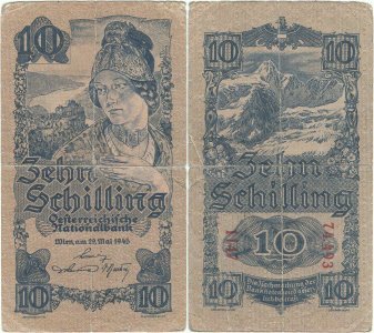 1945 (29 May), 10 schillings (Wachauerin) ( P-114a.2 ) - Austria