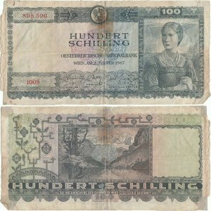 1947 (2 January), 100 schilling (P-124) - Austria