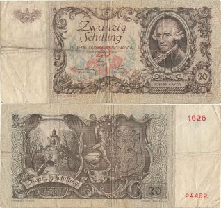 1950 (2 January), 20 schilling (P-129a) - Austria