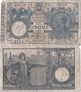 1915 (17 Iunie), 5 lire (P-23d) - Italia