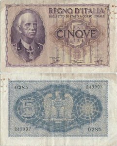1940, 5 lire (P-28a.1) - Italy