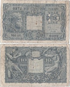 1944 (23 November), 10 lire (P-32b) - Italy