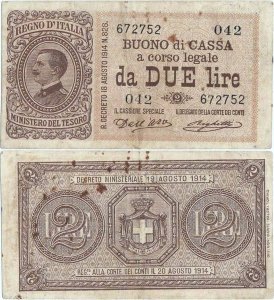1914 (2 Septembrie), 2 lire (P-37a) - Italia