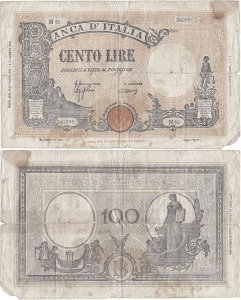 1943 (8 August), 100 lire (P-67a.1) - Italy