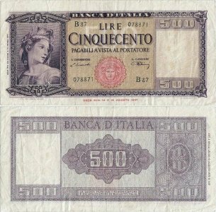 1947 (20 Martie), 500 lire (P-80a.1) - Italia