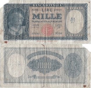 1961 (14 Septembrie), 1.000 lire (P-88d) - Italia
