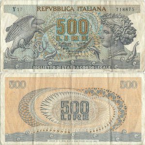 1967 (20 Octombrie), 500 lire (P-93a.2) - Italia