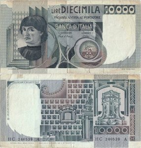 1982 (3 Noiembrie), 10,000 lire (P-106b.2) - Italia