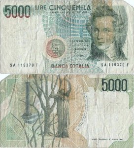 1985 (4 January), 5.000 lire (P-111a) - Italy