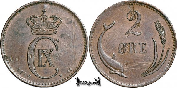 1886, 2 Øre - Christian al IX-lea - Regatul Danemarcei