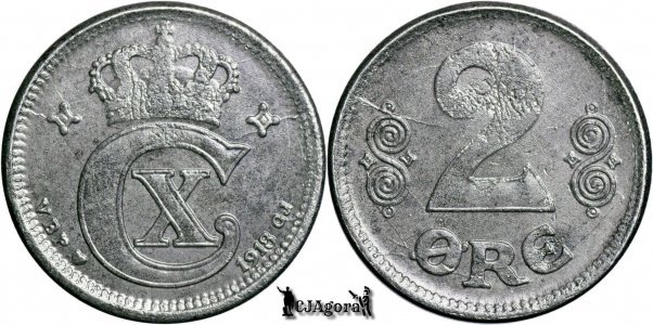 1918, 2 Øre - Christian al X-lea - Regatul Danemarcei