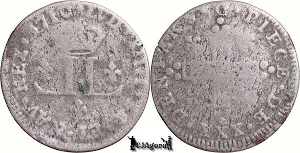 1710 D, 30 Deniers - Louis XIV, 1643-1715 - Lyon - Kingdom of France