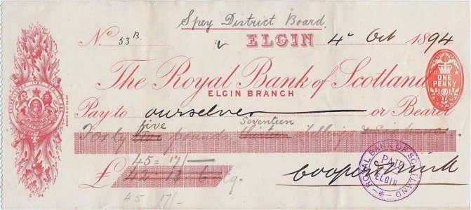 1894 (4 Octombrie), 45 pounds 17 schillings - cec RBS Elgin - Scoția
