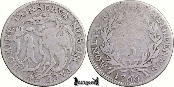 1766 H, ⅓ Thaler - Orașul Basel - Cantonul Basel - Confederația Elvețiană