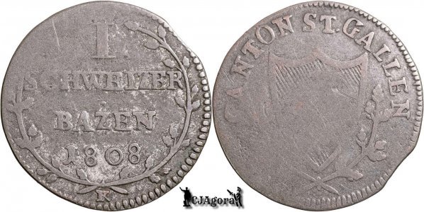 1808 K, 1 Batzen - Cantonul St. Gallen - St. Gallen - Confederația Elvețiană