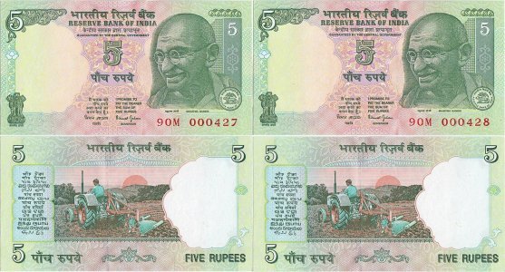 2002, 5 rupees (P-88Аa) - India (×2)