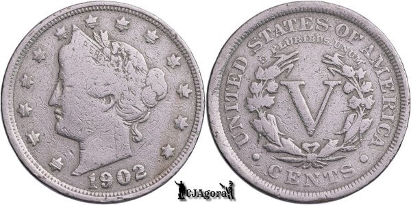 1902, 5 Cents - Liberty Nickel - United States of America