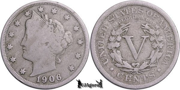 1906, 5 Cents - Liberty Nickel - United States of America