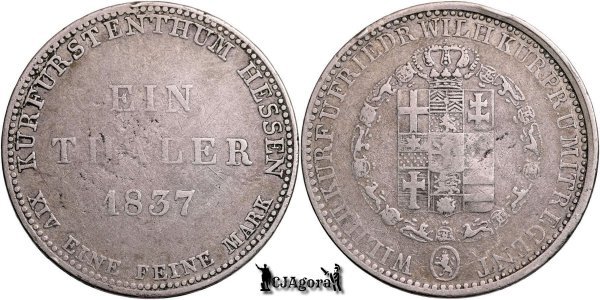 1837, 1 Thaler - Wilhelm II & Frederick Wilhelm - Electorate of Hesse
