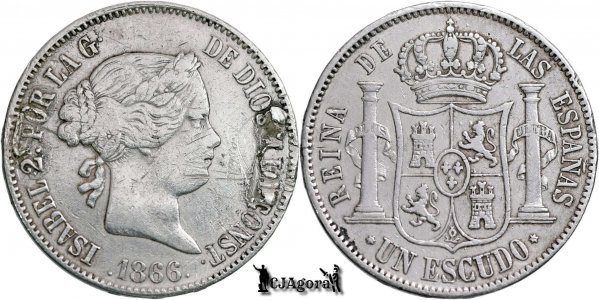 1866, 1 Escudo - Isabela a II-a - Regatul Spaniei