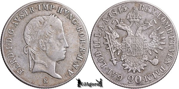 1843 E (Alba Iulia), 20 Kreuzer - Ferdinand I - Austrian Empire