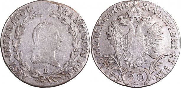 1818 - B - 20 kreuzer - Francis I - Imperiul Austriac