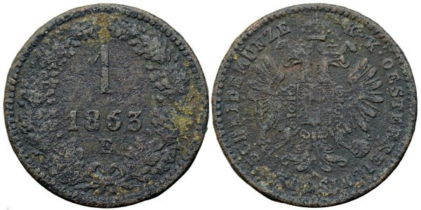 1863 E (Karlsburg / Alba Iulia), 1 kreuzer - Franz Joseph - Imperiul Habsburgic
