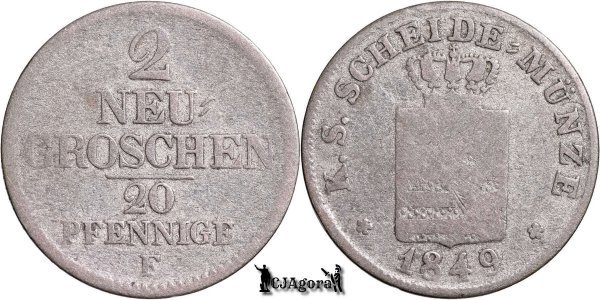 1849 F, 2 Neugroschen / 20 Pfennige - Frederick Augustus II - Kingdom of Saxony