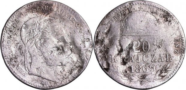 1869 - KB - 20 krajczár - Franz Joseph I - Imperiul Austro-Ungar