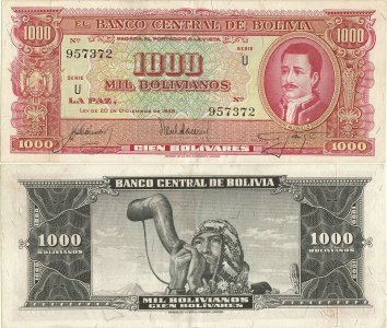 1945 (20 Decembrie), 1.000 bolivianos (P-149a.1) - Bolivia