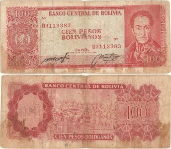 1962, 100 pesos bolivianos (P-163a.16) - Bolivia