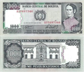 1982 (25 Iunie), 1,000 pesos bolivianos (P-167a.1) - Bolivia