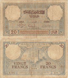 1941 (14 Noiembrie), 20 francs (P-18b.2) - Maroc