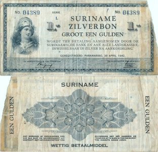 1942 (30 Aprilie), 1 gulden (P-105c) - Surinam