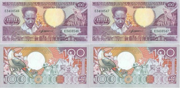 1986 (1 Iulie), 100 gulden (P-133a.1) - Surinam (×2)
