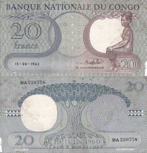 1962 (15 Iunie), 20 francs (P-4a.4) - Congo
