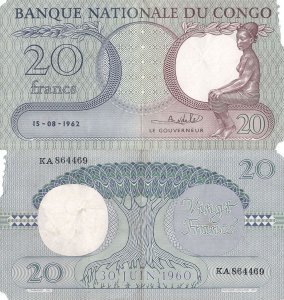 1962 (15 August), 20 francs (P-4a.6) - Congo