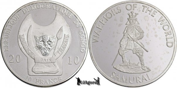 2010, 10 Francs - Warriors of the World - Samurai Warrior - Republica Democrată Congo