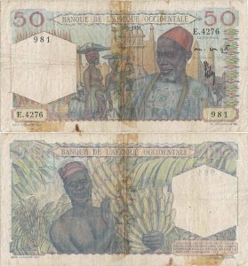 1951 (8 March), 50 francs (P-39a.5) - French West Africa