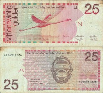 1986 (31 March), 25 gulden (P-24a) - Netherlands Antilles