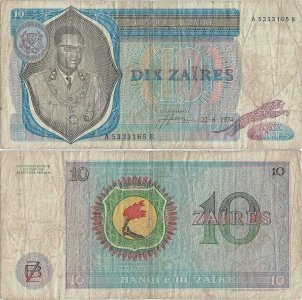 1974 (22 Iunie), 10 zaïres (P-23a.2) - Zair