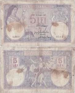 1917 (21 August), 5 Lei | P-19a.4 | Regatul României
