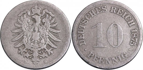 1875 - D - 10 pfennig - Wilhelm I - Imperiul German