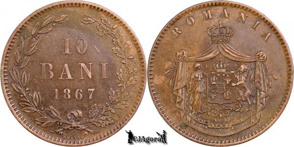 1867, 10 Bani - Heaton - Carol I - Regatul României | KM 4.1