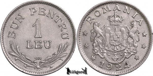 1924, 1 Leu - Poissy - Ferdinand I - Regatul României | KM 46
