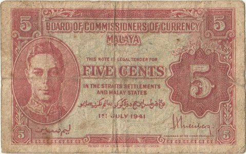 1945, 5 cents (P-7a) - Malaya