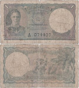1942 (19 September), 1 rupee (P-34a.2) - Ceylon