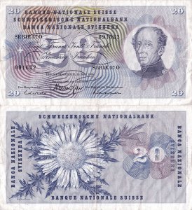 1968 (15 Mai), 20 franken/francs/franchi (P-46p.1) - Elveția