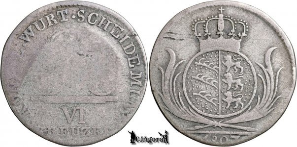 1807, 6 Kreuzer - Frederic I - Regatul Württemberg | KM 495